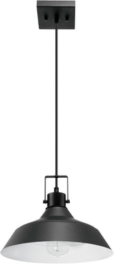 1-Light Indoor/Outdoor Pendant Light, Matte Black Finish, Textured Socket Detail, Adjustable Hanging Height, E26 Base