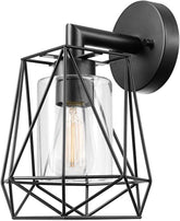 1-Light Outdoor/Indoor Wall Sconce, Black, Clear Glass Inner Shade 44300