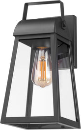 1-Light Outdoor Wall Sconce, Matte Black, Clear Glass Shade, Porch Light, Wall Lights for Living Room, Patio Decor, Apartment Essentials, Outside House Lights