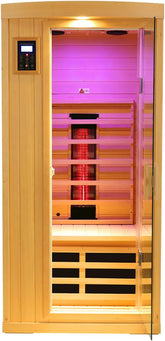 1 Person Infrared Sauna, Ceramic Low EMF FAR Infrared Indoor Sauna for Home, 1300w Canadian Hemlock Wood Saunas with Bluetooth Control, LCD Display, LED Reading Light