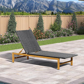 1 Piece French Patio Chaise Lounge Rattan Teak Frame, Black | Weatherproof Handwoven Wicker, Aluminum Frame, 5