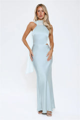 Luxe Obsession Halter Satin Maxi Dress Seafoam